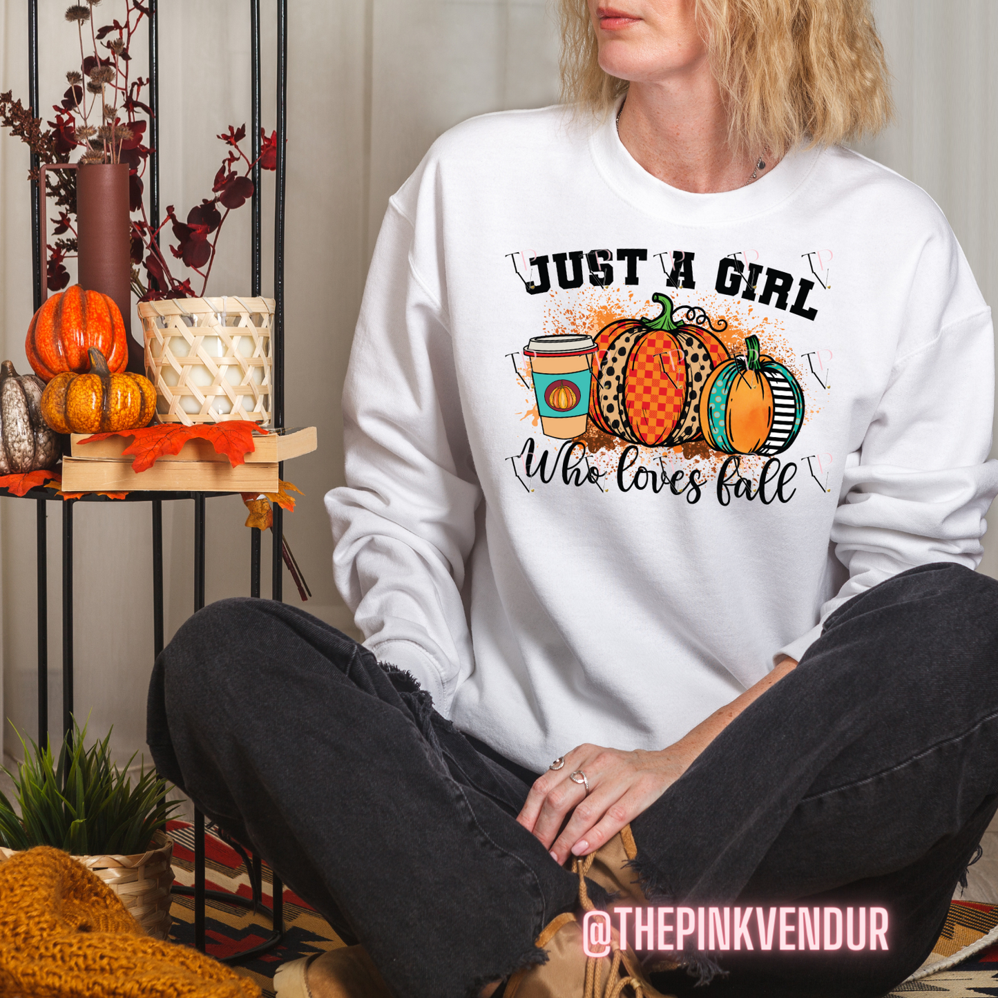 JUST A GIRL WHO LOVES FALL CREW NECK