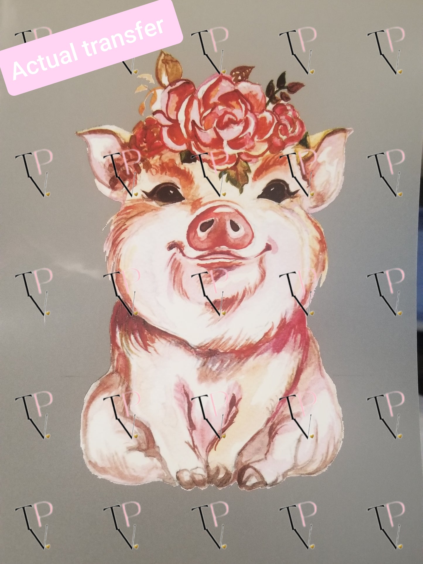 Pig With Flowers Transfer