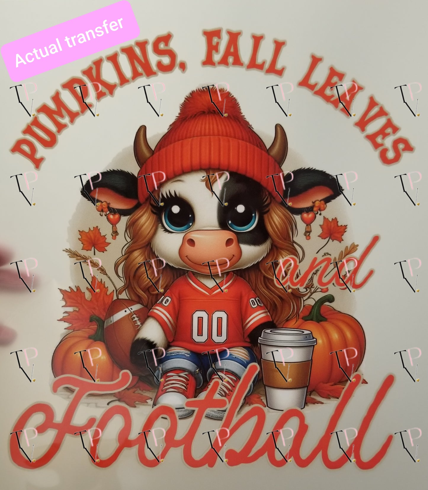 Pumpkins, Fall Leaves and Football Cow