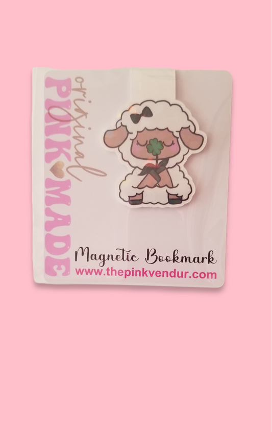 Baby Girl Lamb With Clover Magnetic Bookmark