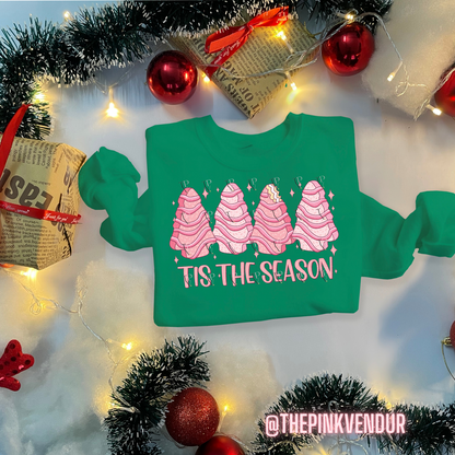 Tis The Season Pink Tree Cakes Crew Neck