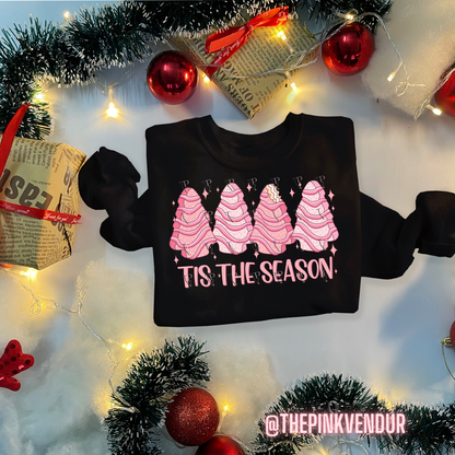 Tis The Season Pink Tree Cakes Crew Neck